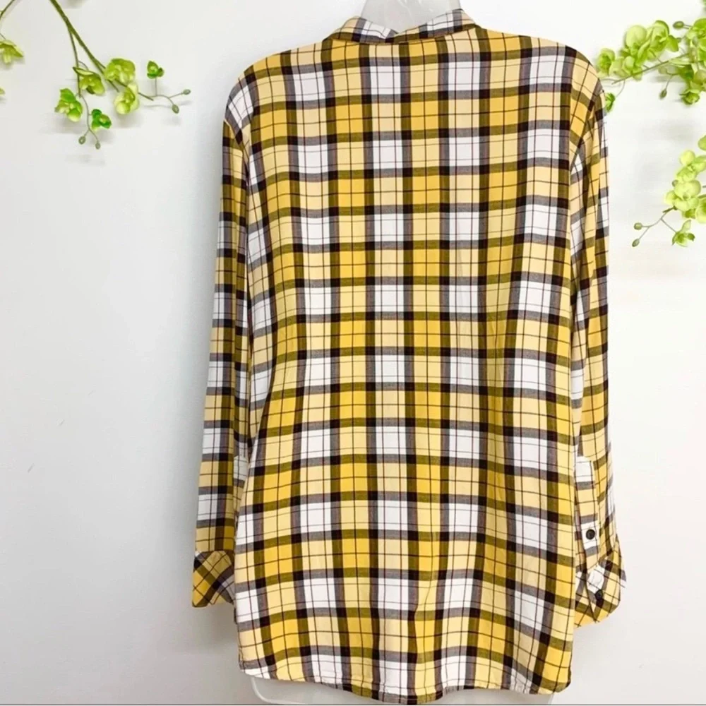 Sanctuary yellow and white plaid long sleeve button down shirt, worn once - Picture 4 of 7
